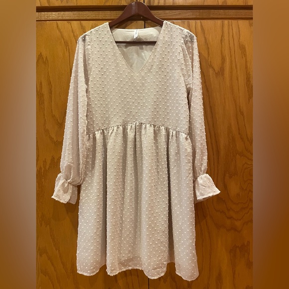 Zenana Outfitters Cream Smocked Sundress with Bishop Sleeves - Picture 1 of 5